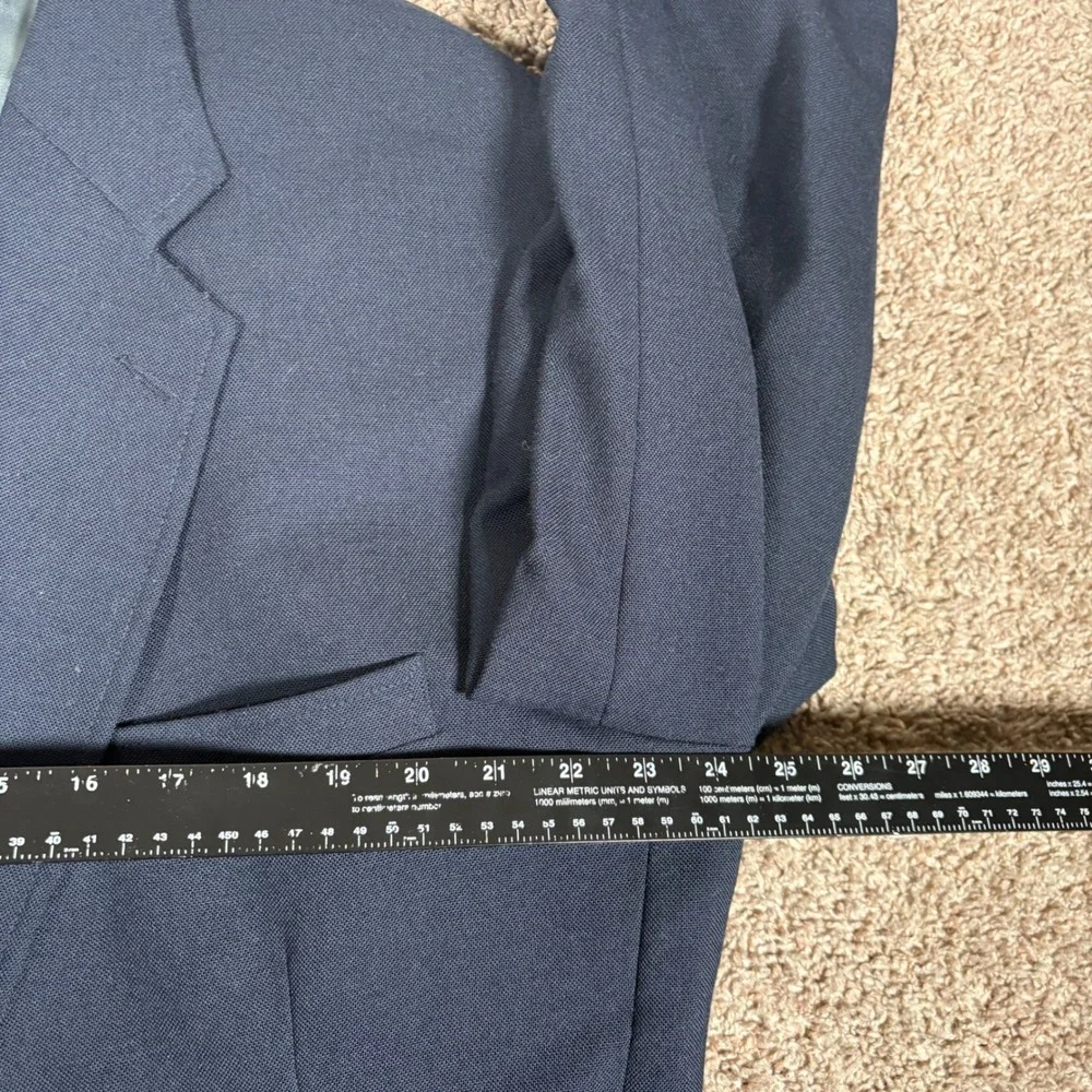 Stafford Mens Navy Blue Worsted Wool Blend Two-Button Blazer Gold‎ Crest Buttons